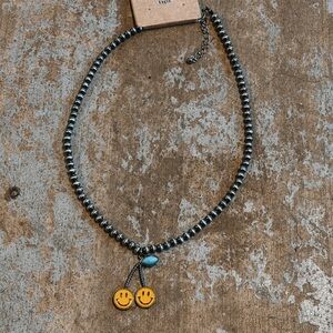 Smiley Face Pendant Necklace with Silver Beads